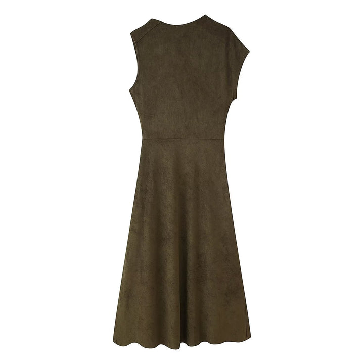 Early Autumn Women Clothing French Suede Leather Mid-Length Irregular Asymmetric Dress