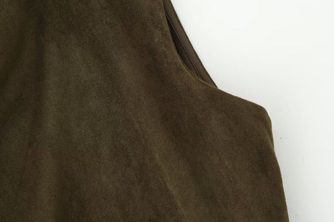 Early Autumn Women Clothing French Suede Leather Mid-Length Irregular Asymmetric Dress