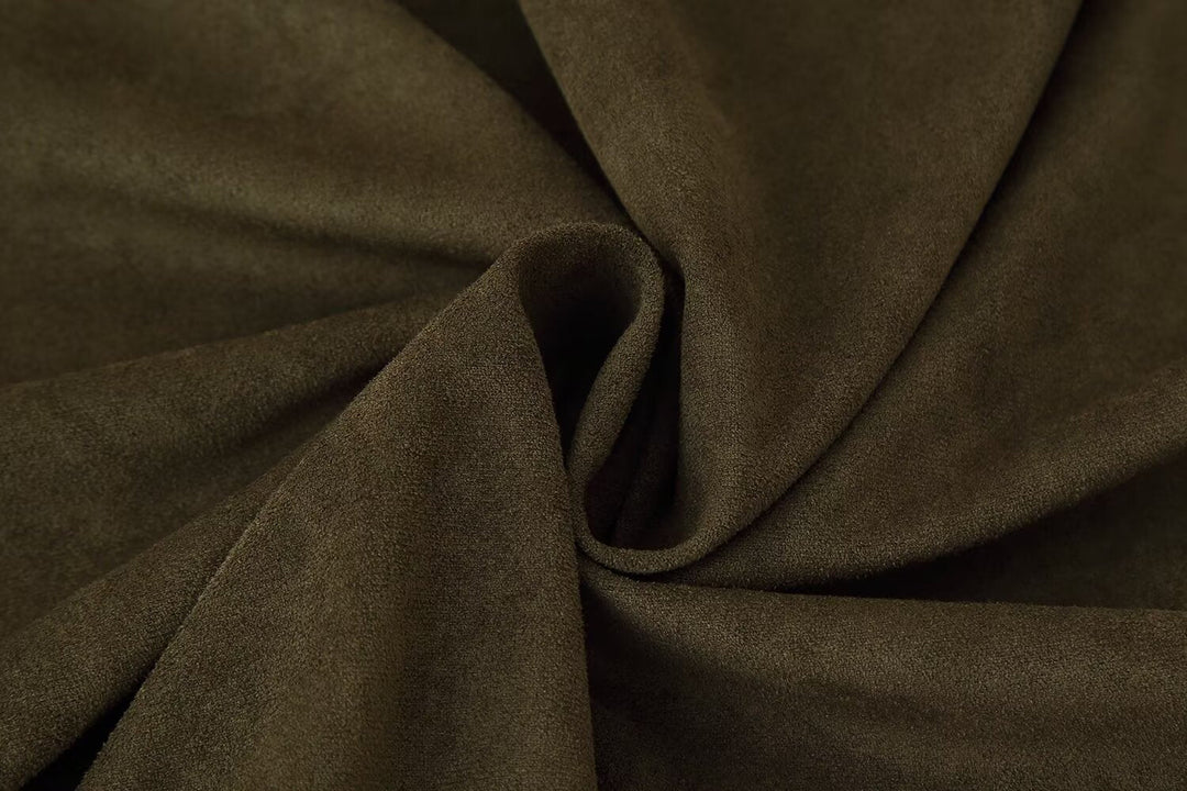 Early Autumn Women Clothing French Suede Leather Mid-Length Irregular Asymmetric Dress