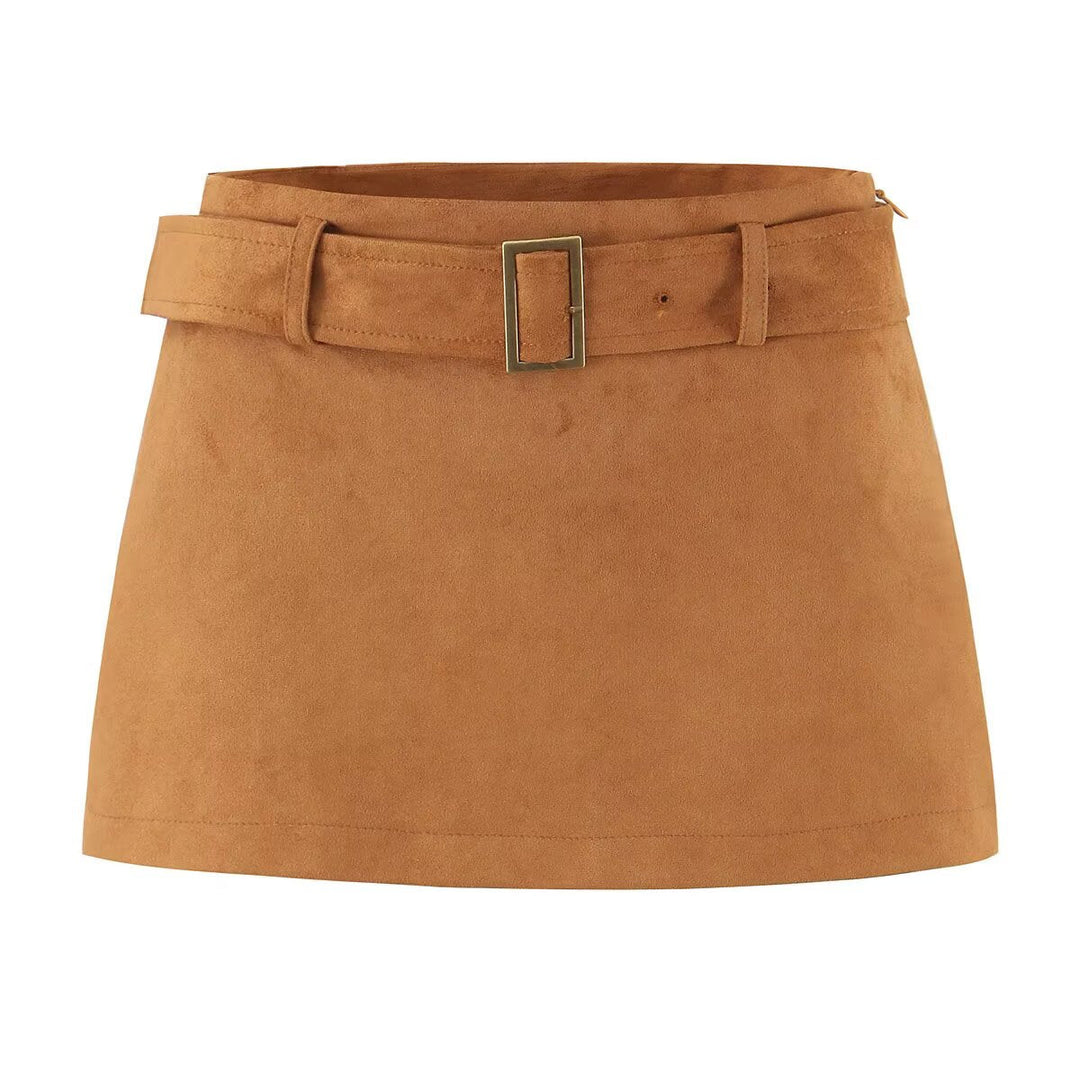 Autumn Vintage Belt Slim Fit Sheath A line Skirt with Safety Pants Skirt