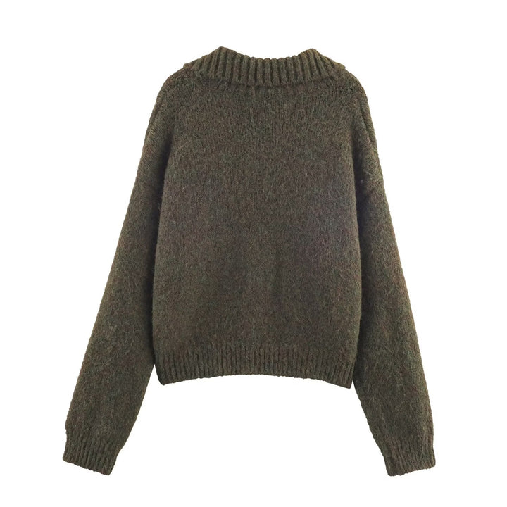 Idle Retro Lapels Jacquard Lace up Knitted Cardigan Autumn Loose Slimming Sweater Coat for Women
