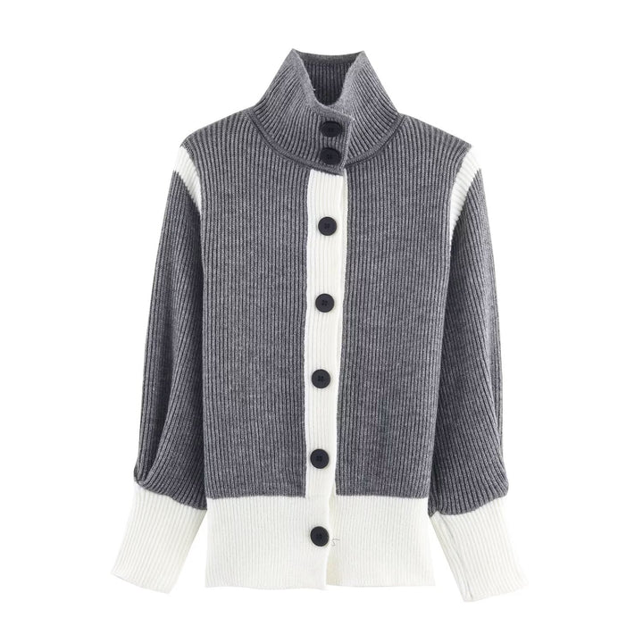 Autumn Women Casual Loose All Matching Color Stitching Knitted Cardigan