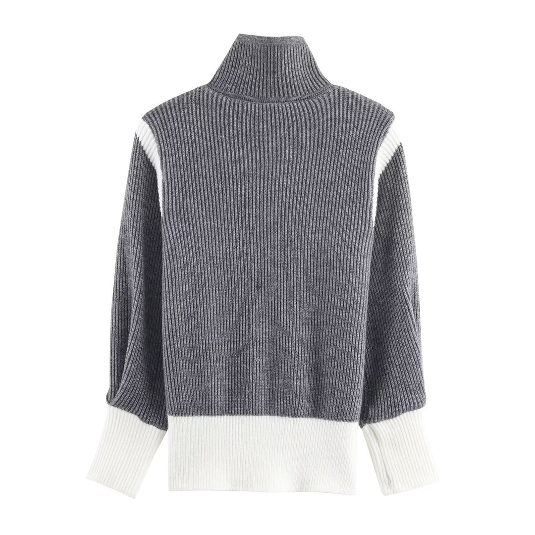 Autumn Women Casual Loose All Matching Color Stitching Knitted Cardigan