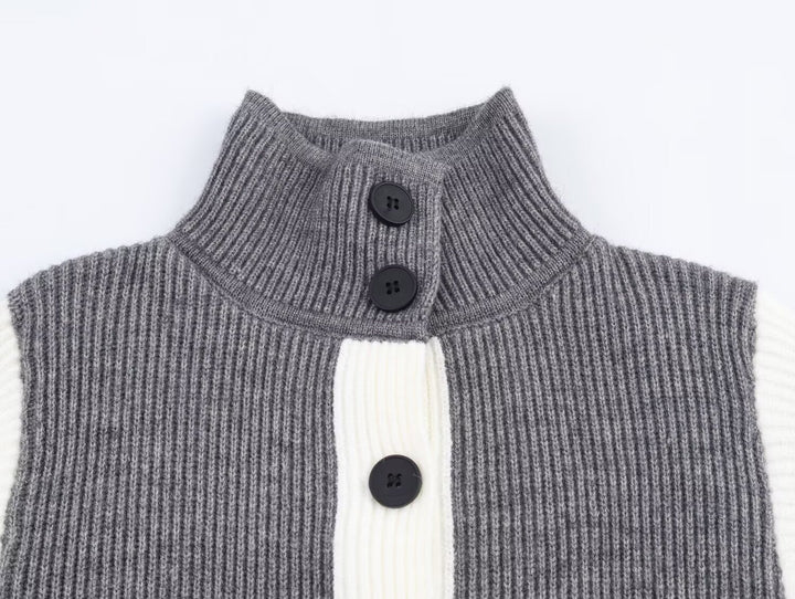 Autumn Women Casual Loose All Matching Color Stitching Knitted Cardigan