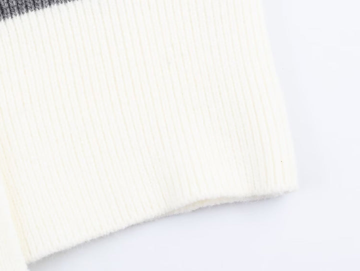Autumn Women Casual Loose All Matching Color Stitching Knitted Cardigan