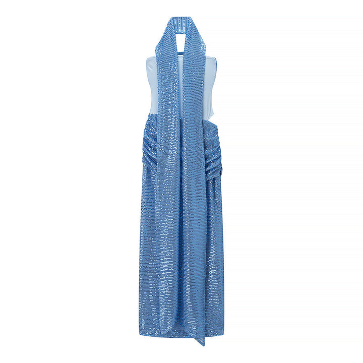 Autumn Entry Lux Sequined Ribbon Sleeveless Tube Top Cocktail Dress