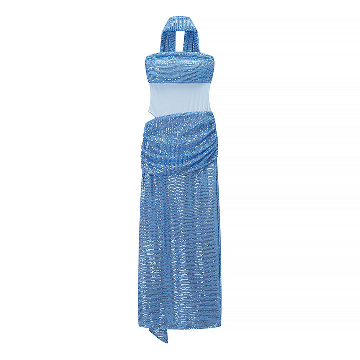 Autumn Entry Lux Sequined Ribbon Sleeveless Tube Top Cocktail Dress