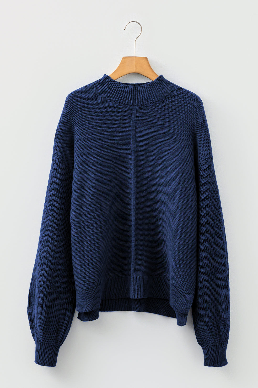 Dirty blue Solid Color Front Seam Drop Shoulder Loose Sweater