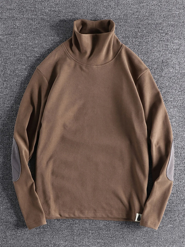 Men's Turtleneck Long Sleeve Top with Patches