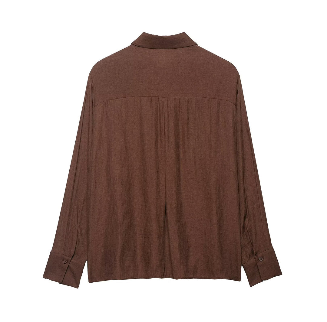 Autumn Women Clothing Commuting Loose Casual Polo Collar Floral Texture Long Sleeve Shirt