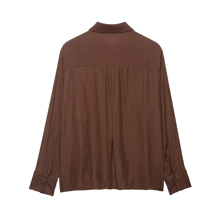 Autumn Women Clothing Commuting Loose Casual Polo Collar Floral Texture Long Sleeve Shirt