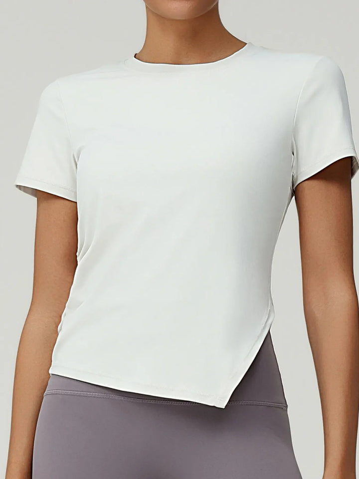 Full Size Slit Round Neck Short Sleeve Active T-Shirt Plus Size