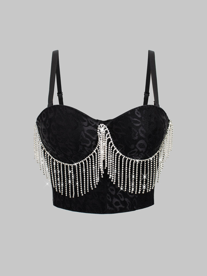 Sexy Belly Dance Costume Diamond Embedded Tassel Suspender Vest Outer Wear Slimming Boning Corset Wrapped Chest