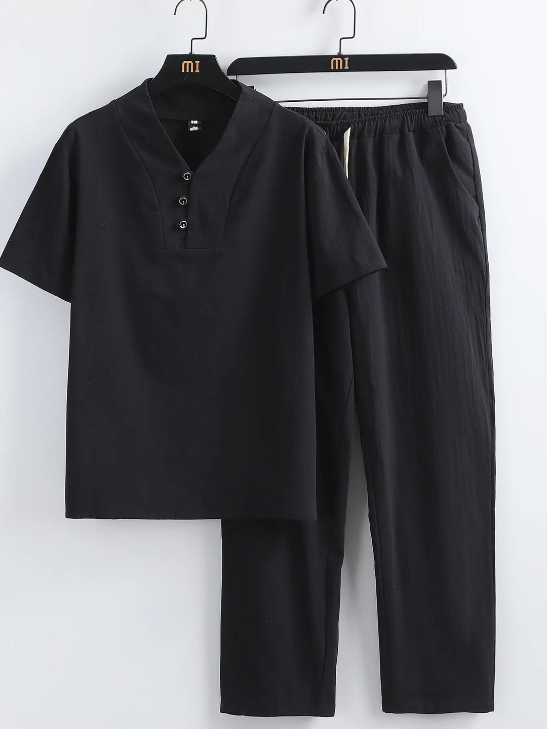 Men's Plus Size V-Neck Short Sleeve Top and Pants Set