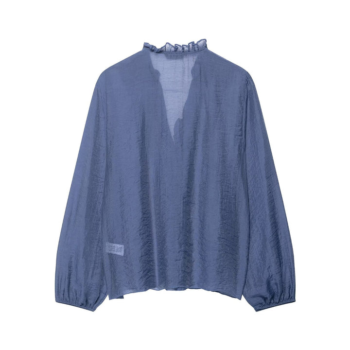 Women Clothing Autumn Laminated Decoration Long Sleeve Shirt