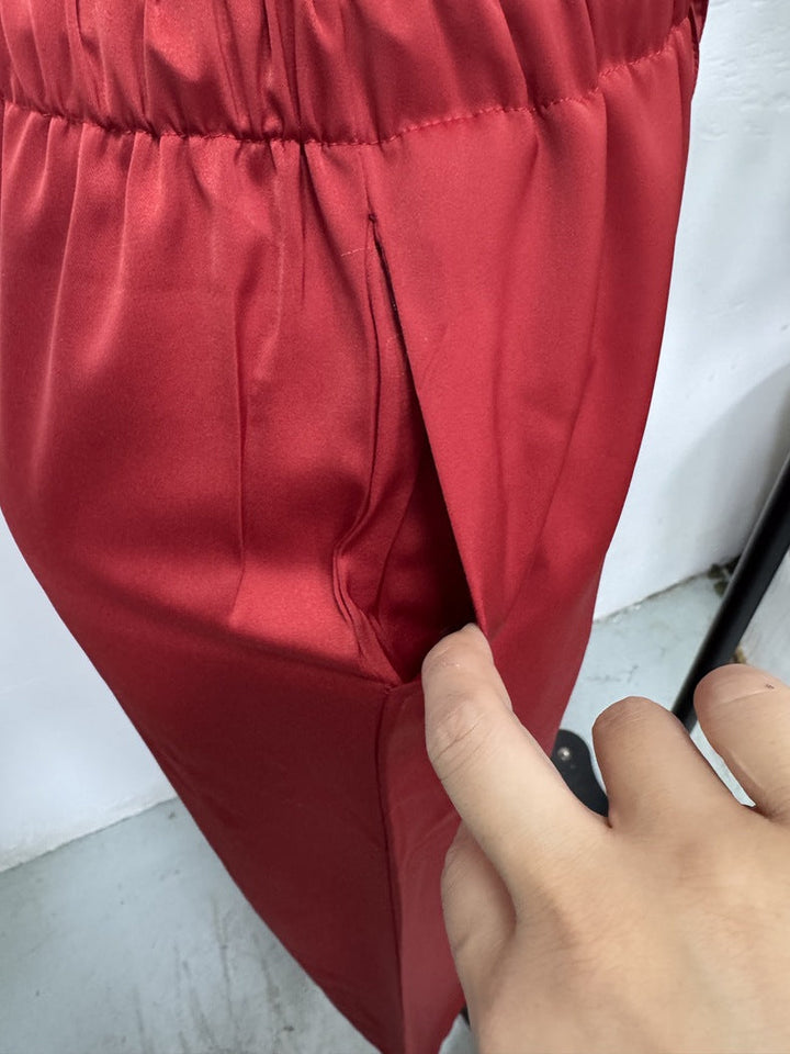 Women Clothing Trendy Autumn Satin Satin Casual Pants Loose Wide Leg Drawstring Long Pants