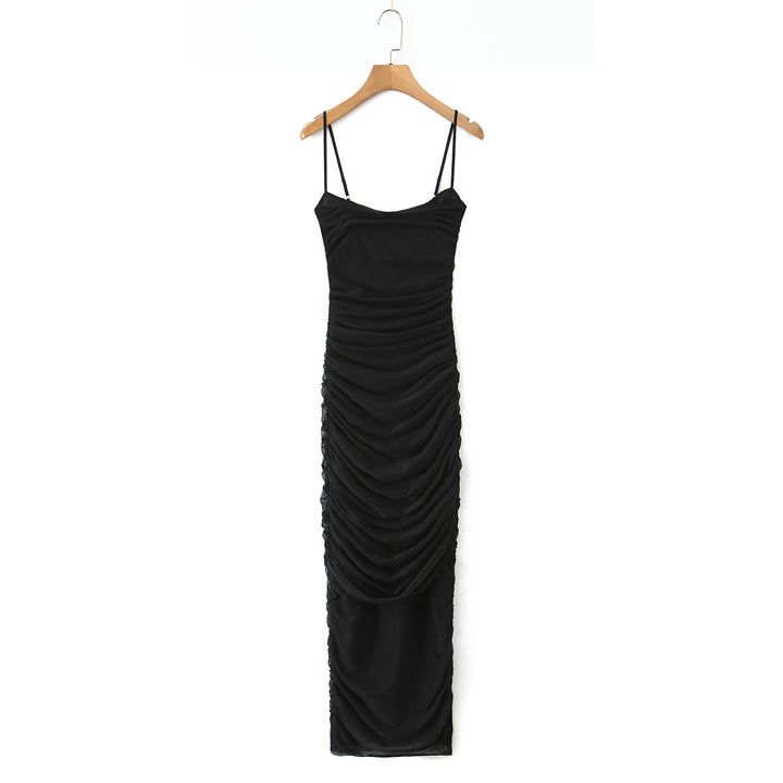 Sexy Stretch Mesh Ruched Maxi Dress Dress Tight Waist Slim Fit Sheath Cami Dress