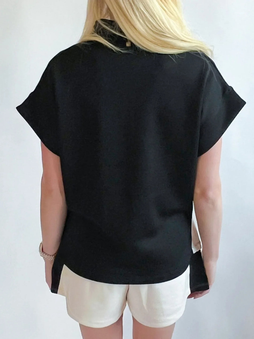 Color Block Half Zip Top and Shorts Two-Piece Set
