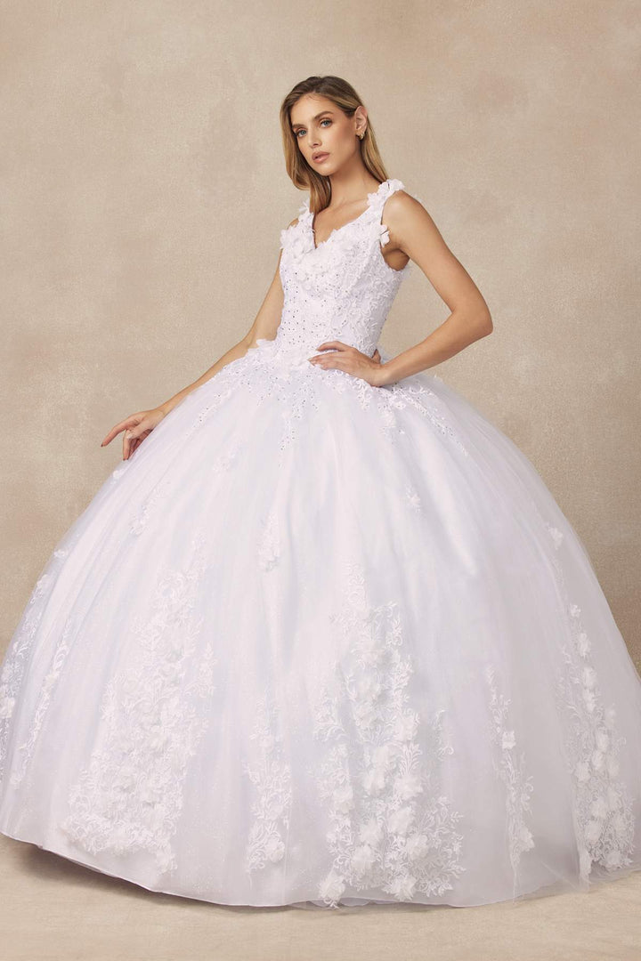 Juliet 1437 Floral Applique Quinceanera Ball Gown With 3D Flowers