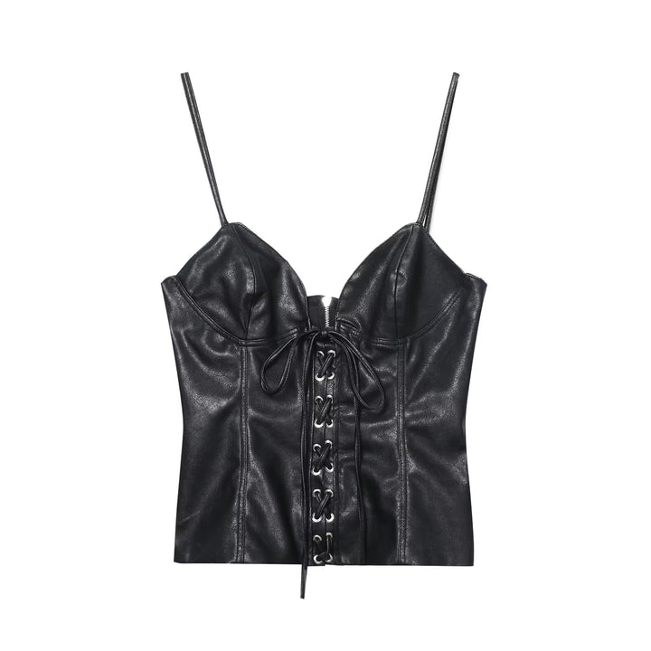 Women Clothing Best Casual Faux Leather Bow Suspenders Top