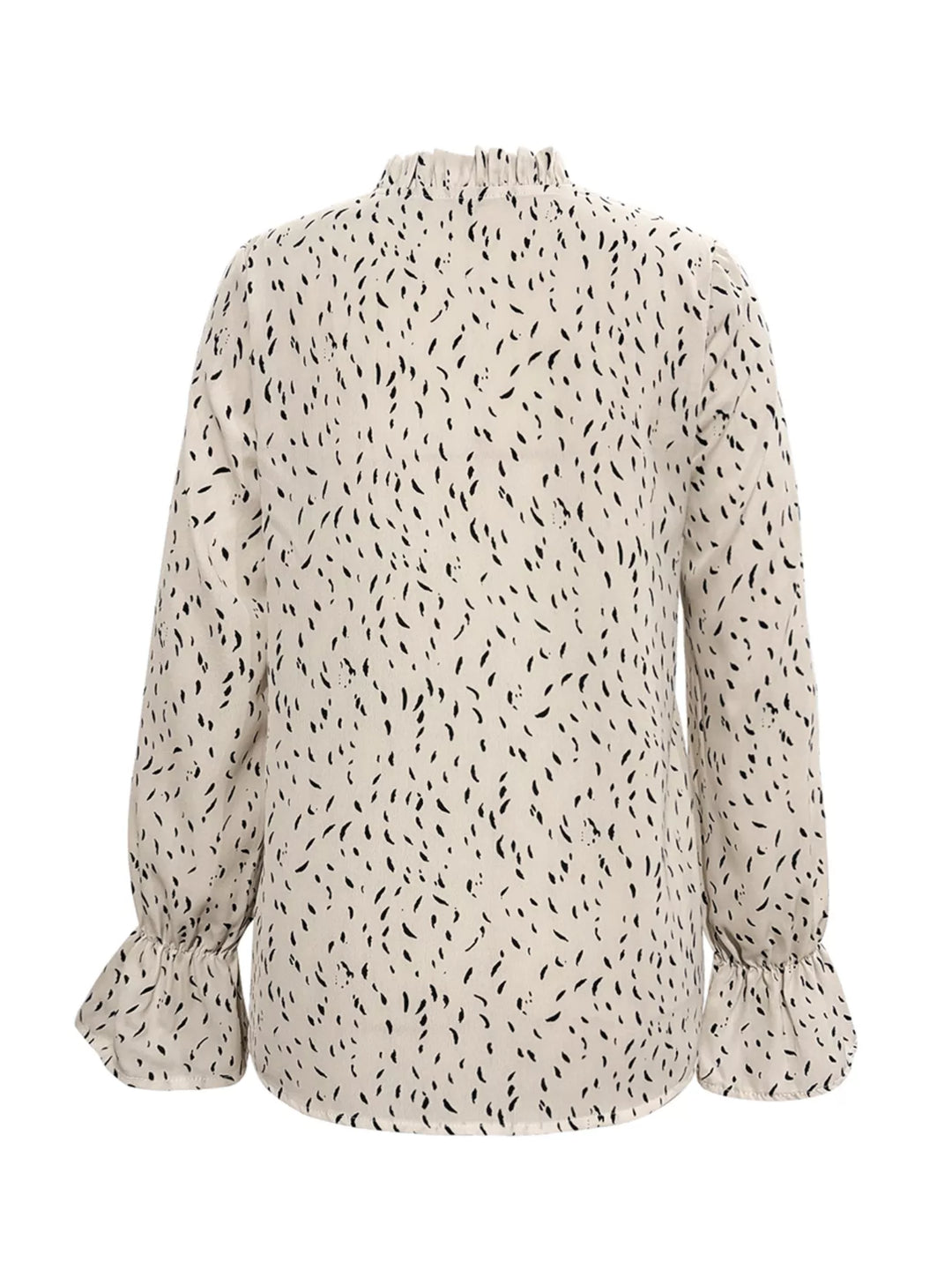 Ruffled Printed Tie Neck Long Sleeve Blouse