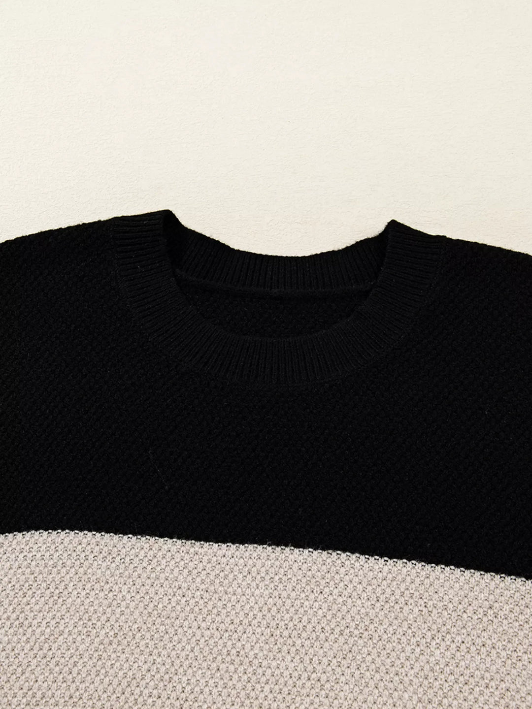 Color Block Knit Striped Sleeve Detail Casual Sweater