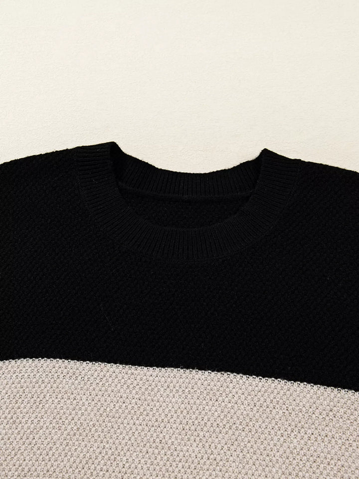 Color Block Knit Striped Sleeve Detail Casual Sweater