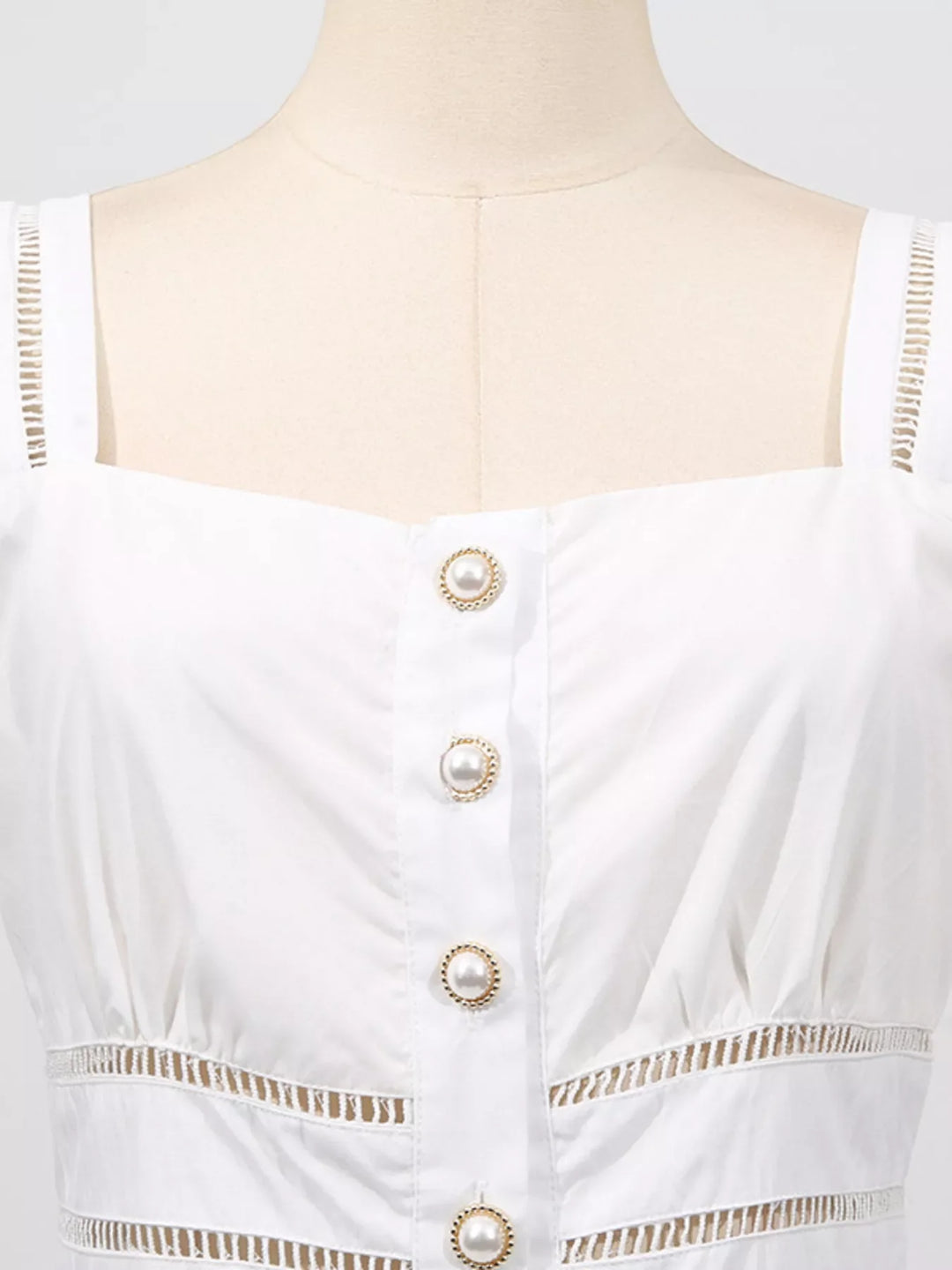 Sleeveless Eyelet Embroidered Button-Down Midi Dress