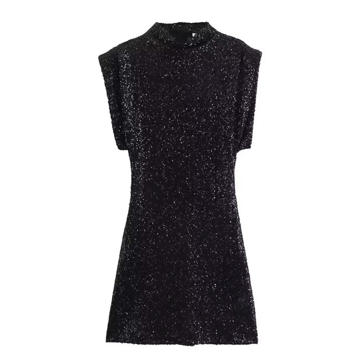 Summer Sweet Fresh Elegant Vacation Padded Shoulder Sequ Dress