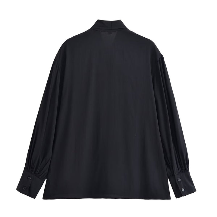 Women Clothing Winter Shirt Loose Bow Decoration Drape Shirt