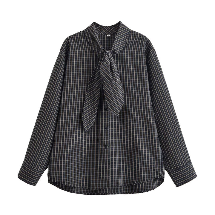 Women Clothing Cotton Scarf Plaid Shirt