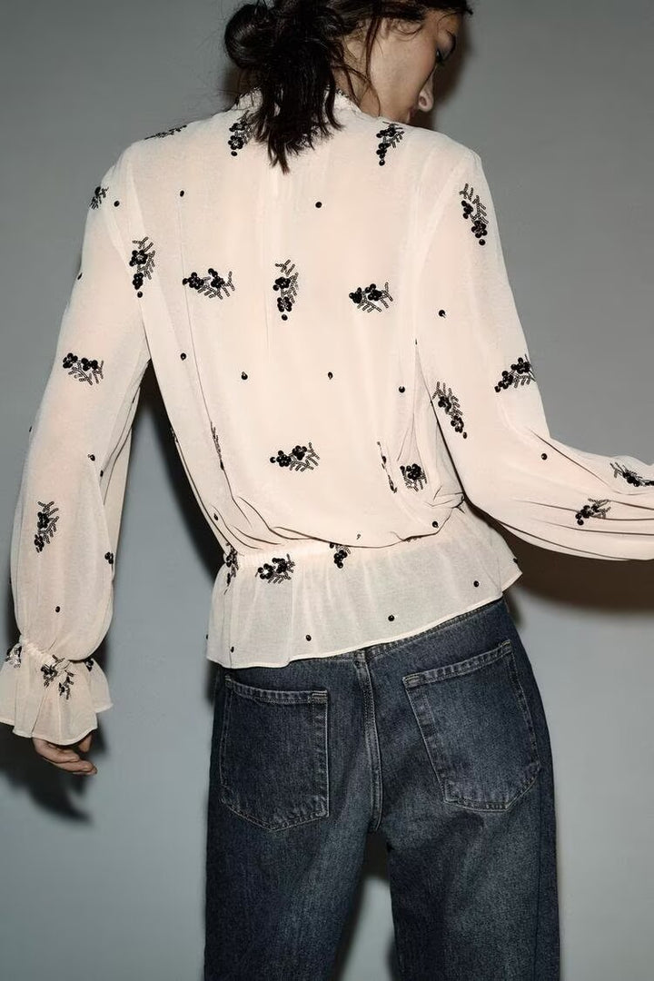 Winter Fashionable Temperamental All Match Sequin Translucent Shirt