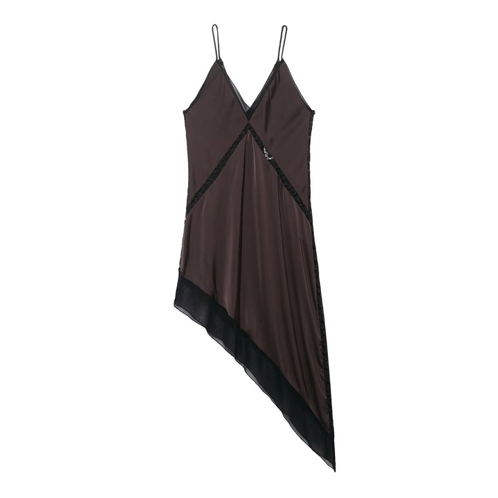 Graceful Satin Asymmetric V neck Strap Midi Dress