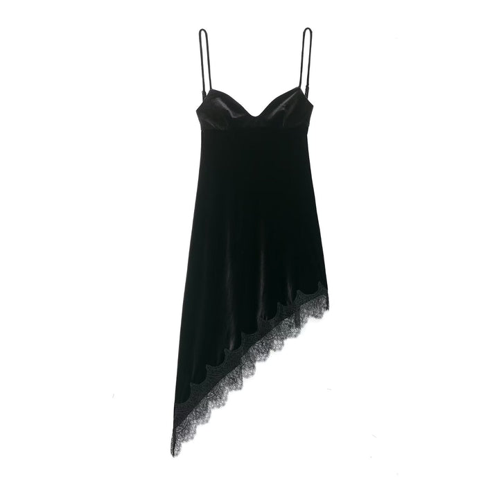 Women Clothing Simple Velvet Lace Midi Dress