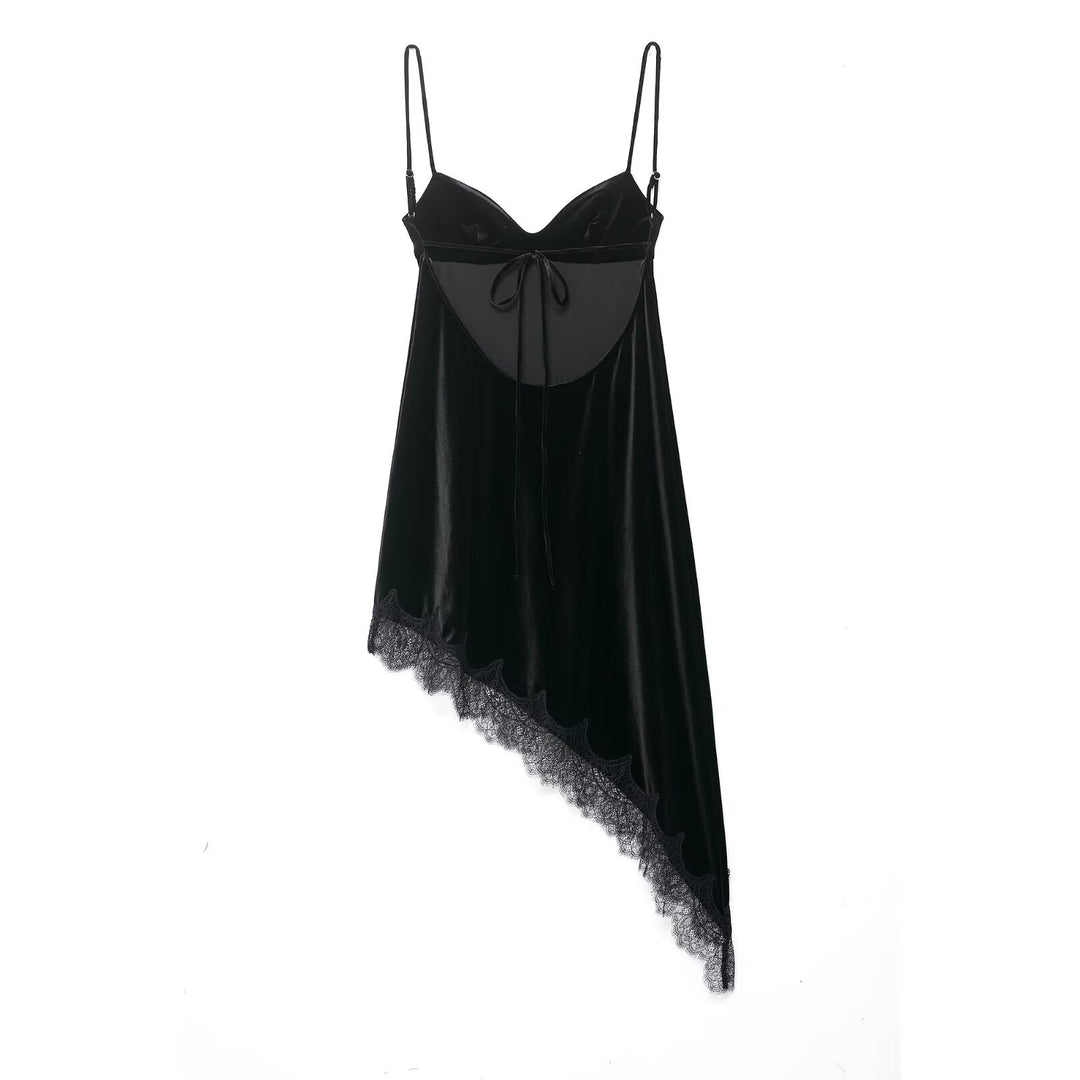 Women Clothing Simple Velvet Lace Midi Dress