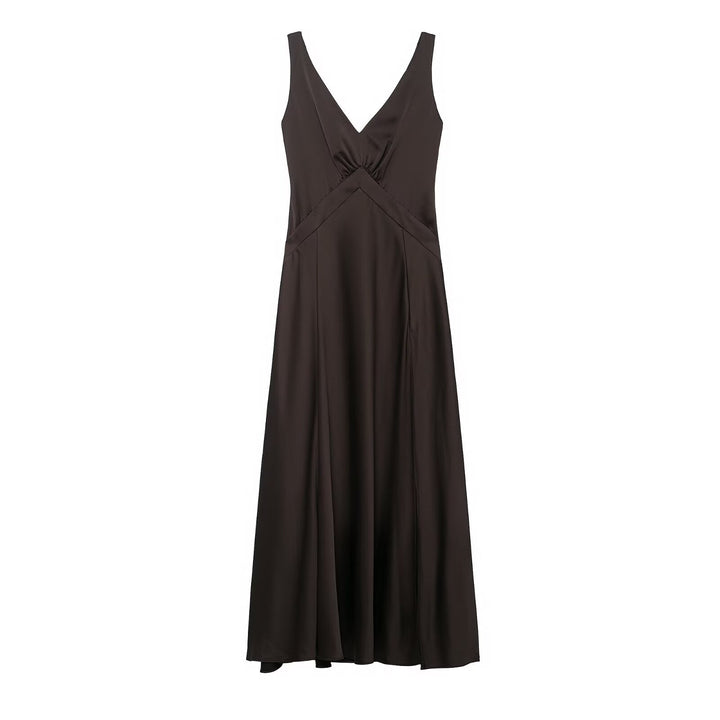 Women Clothing Slim Silk Satin Texture Maxi Dress