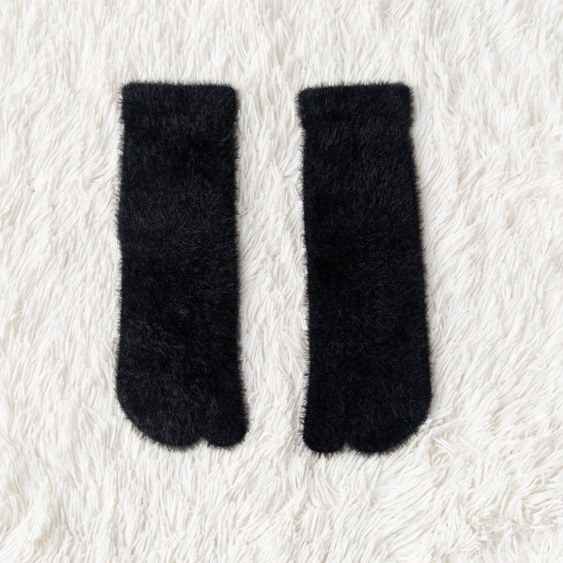 Women's Fleece-lined Thermal Winter Toe Socks Mid-calf Thick Warm