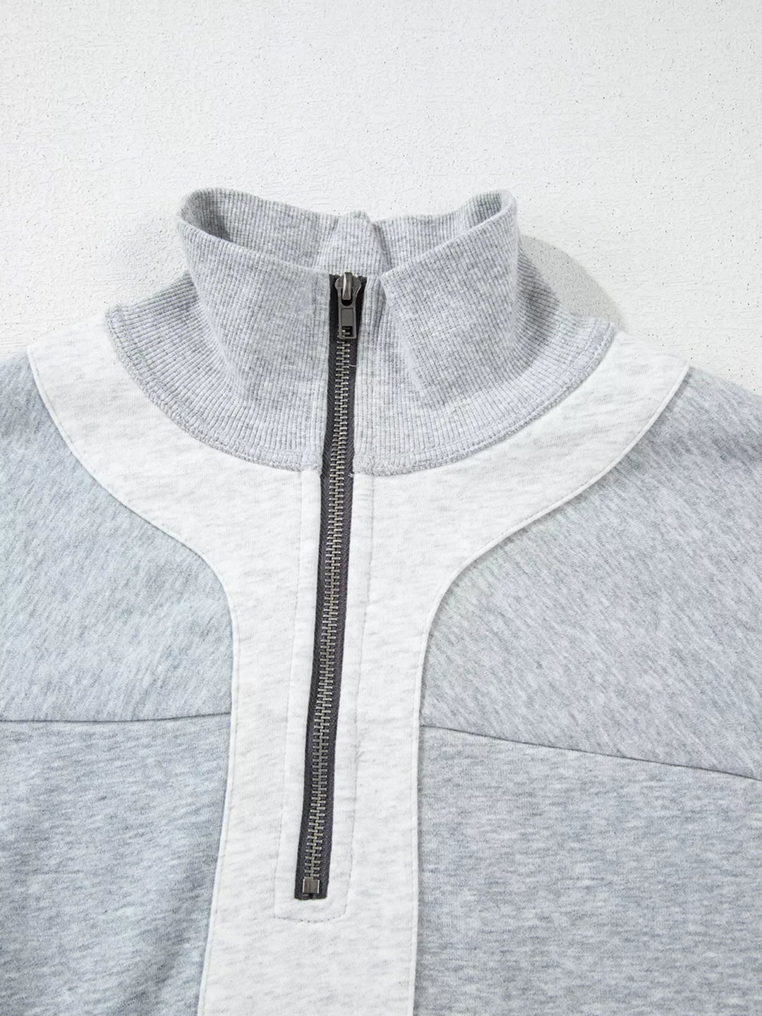 Half Zipper Collared Drop Shoulder Side Slits Sweatshirt