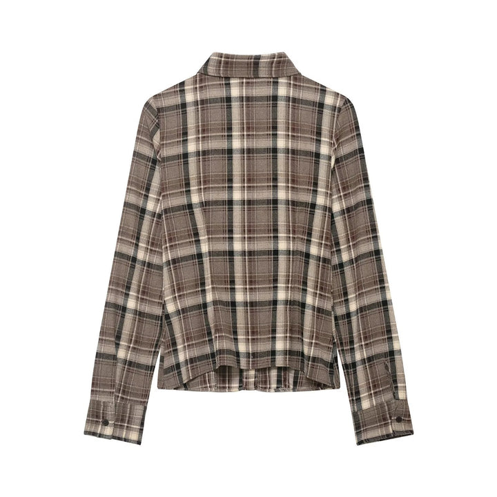 Women Clothing Top Product Slim Fit Plaid Shirt