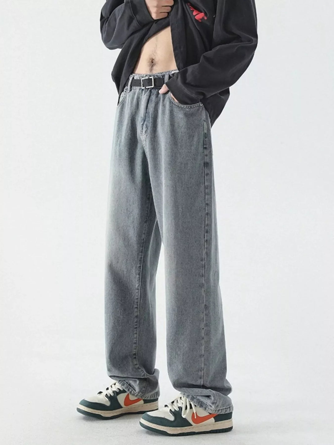 Men's Full Size Vintage Wash Wide Leg Jeans Plus Size