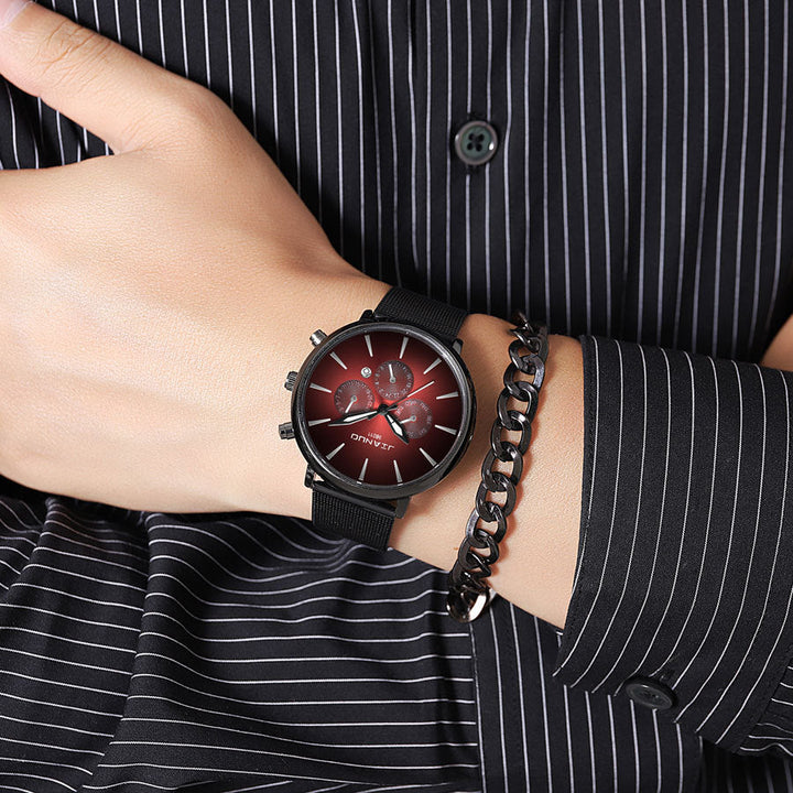 Mens Mesh-band Watch Fashionable Quartz Timepiece With Calendar Suitable For Business And Casual Occasions