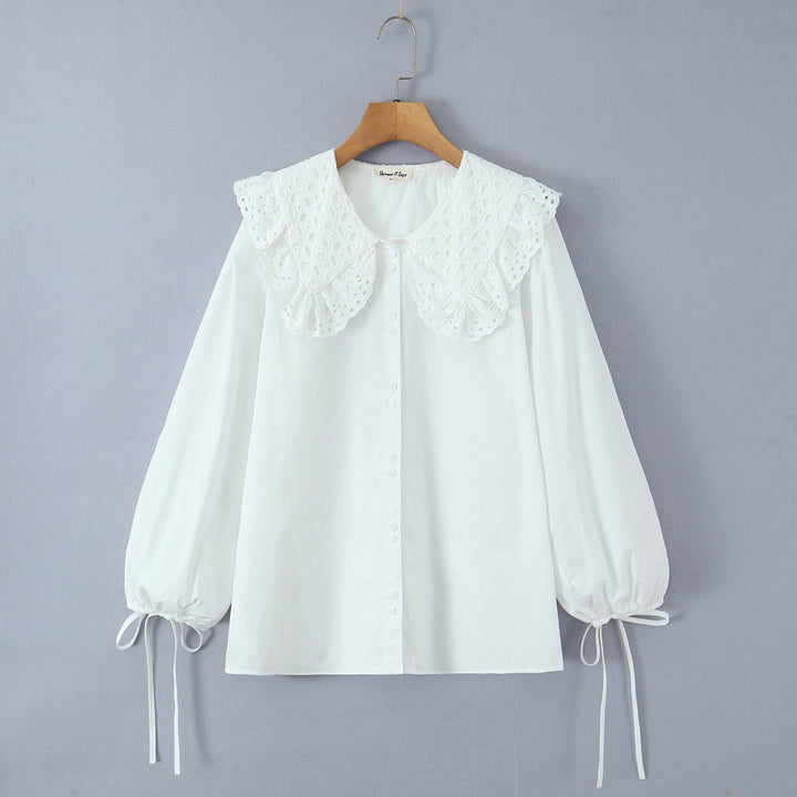 White Doll Collar Shirt Women Spring Blogger Small Loose Sweet Lace Shirt Top