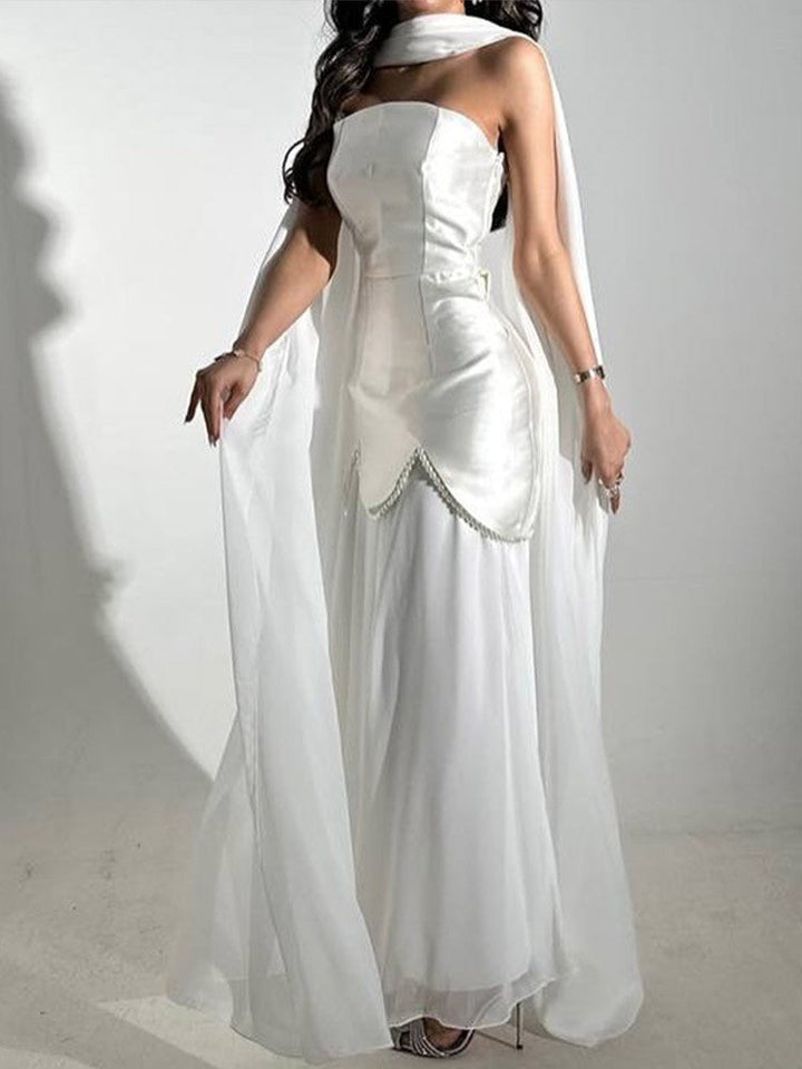 Women Clothing Winter Sexy Backless Sleeveless Solid Color Tube Top Mesh Stitching Dress