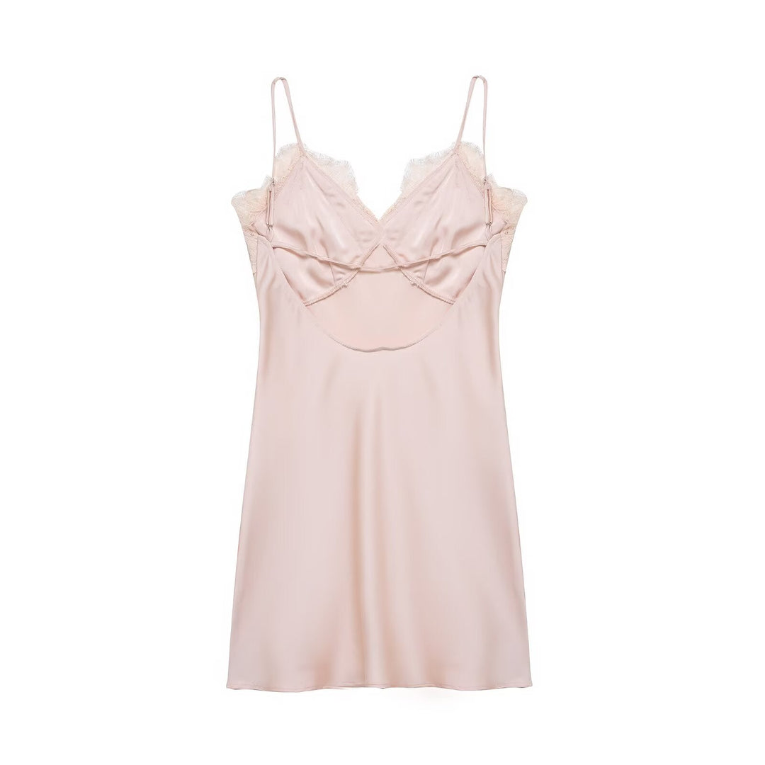 Early Spring Women Clothing Elegant Fashionable Slimming Silk Satin Lace Stitching Cami Dress