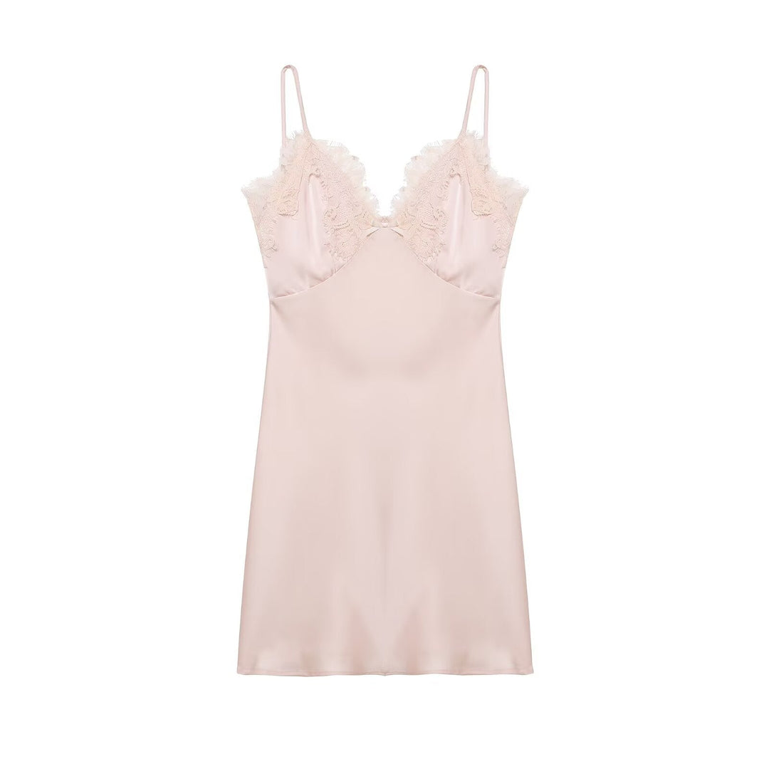 Early Spring Women Clothing Elegant Fashionable Slimming Silk Satin Lace Stitching Cami Dress