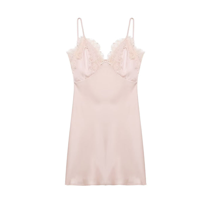 Early Spring Women Clothing Elegant Fashionable Slimming Silk Satin Lace Stitching Cami Dress