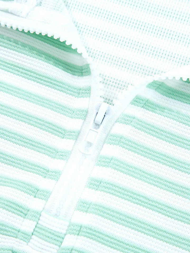 Stripe Quarter Zip Collar Long Sleeve Top
