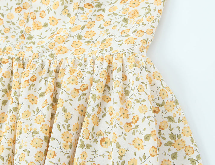 French Vintage Small Floral Printed Sexy Halter Dress Summer Waist Controlled Slim Fit Slimming Holiday Short Dress