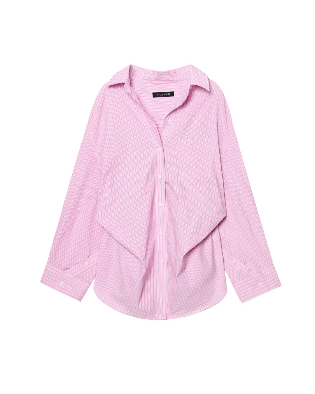 Women Clothing Patchwork Striped Poplin Loose Collared Long Sleeves Shirt