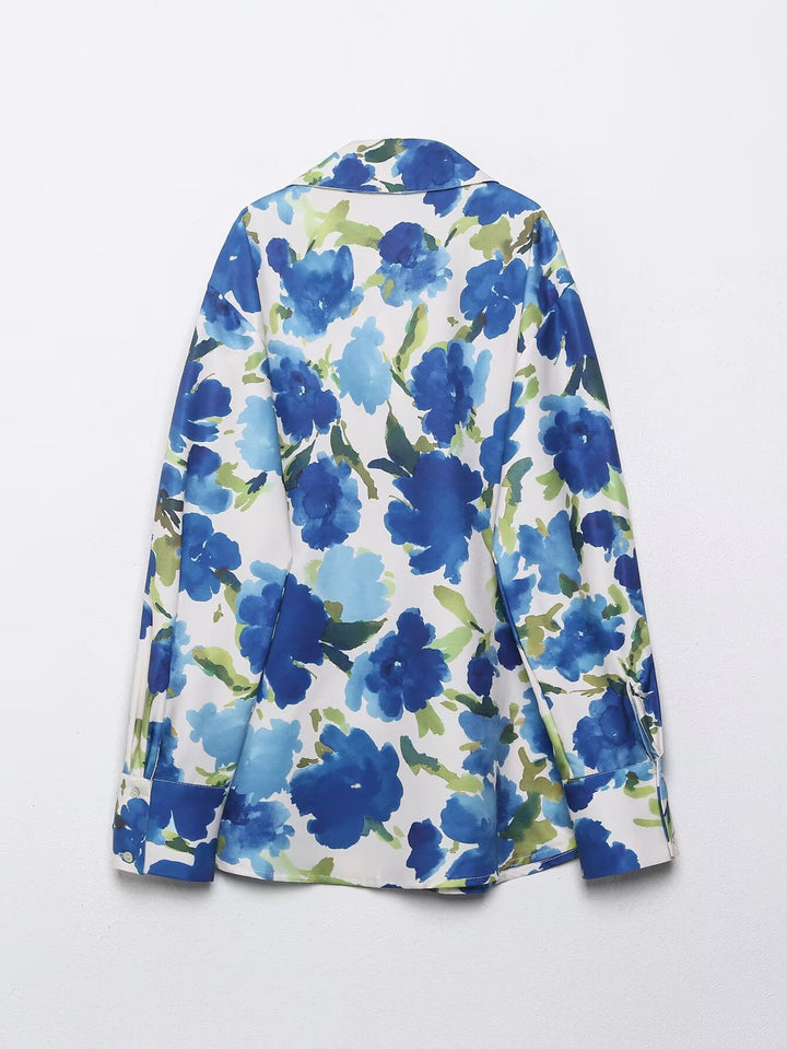 Women Clothing Long Sleeve Loose Casual Silk Satin Textured Shirt